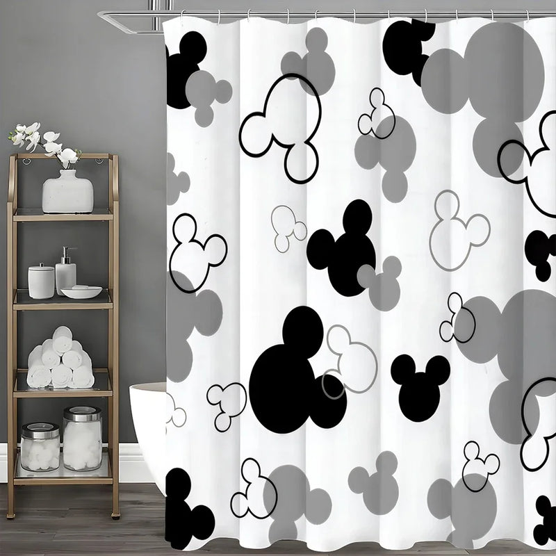Rideau de Douche Motif Têtes de Souris Noir Blanc Gris, 15 Dimensions
