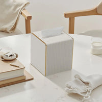 Boîte à Mouchoirs Carrée Rayée à Liseré Doré, 14 cm, 3 Coloris