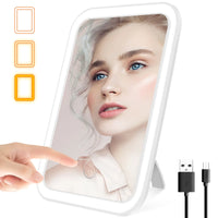 Miroir de Maquillage LED Pliant Rechargeable USB, 3 Teintes de Lumière