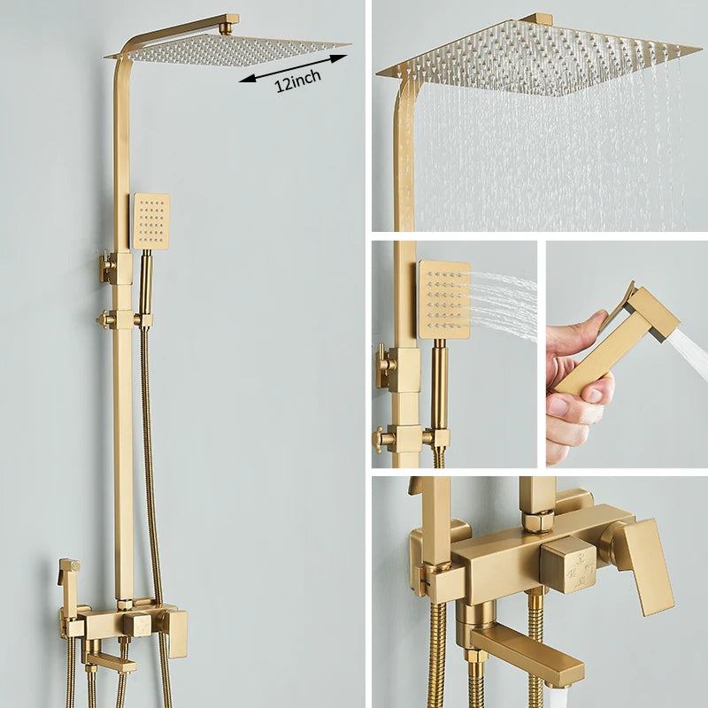 Colonne de Douche Carrée 3 ou 4 Voies avec Bec de Bain