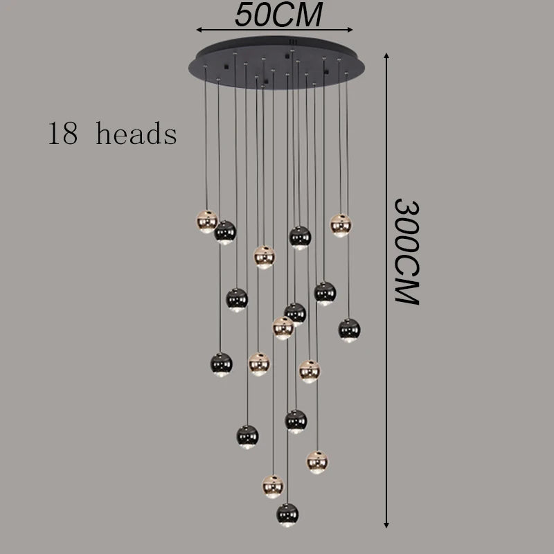 Suspension Cuisine LED à Boules Noires et Dorées, 9 à 60 Lampes