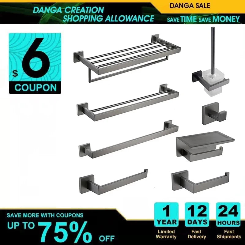 Accessoires Salle de Bain Inox Gris Anthracite à la Pièce, 12 Articles