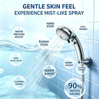 Pommeau de Douche à Main 6 Jets avec Bouton Stop, Chromé
