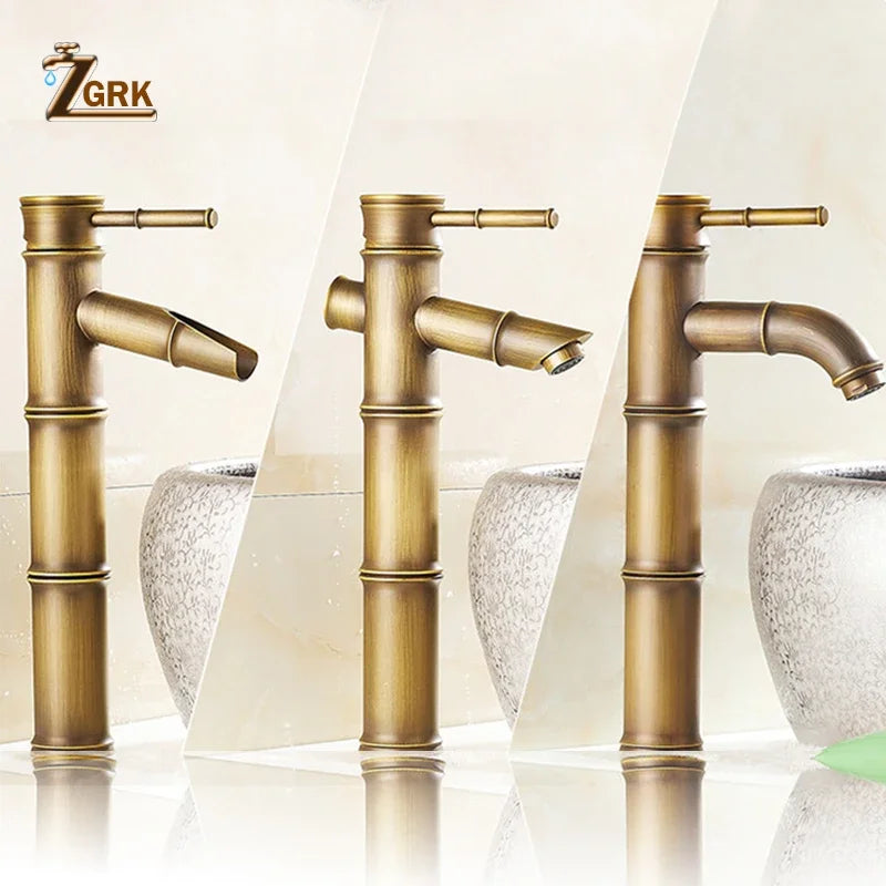 Mitigeur Lavabo Laiton Décor Bambou, 3 Becs, Bas ou Haut