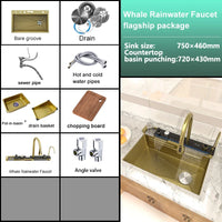 Évier de Cuisine Inox 1 Bac avec Robinet Cascade, 68 à 88 cm