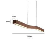 Suspension Cuisine Linéaire LED Bois de Noyer Ondulée, 90 à 150 cm