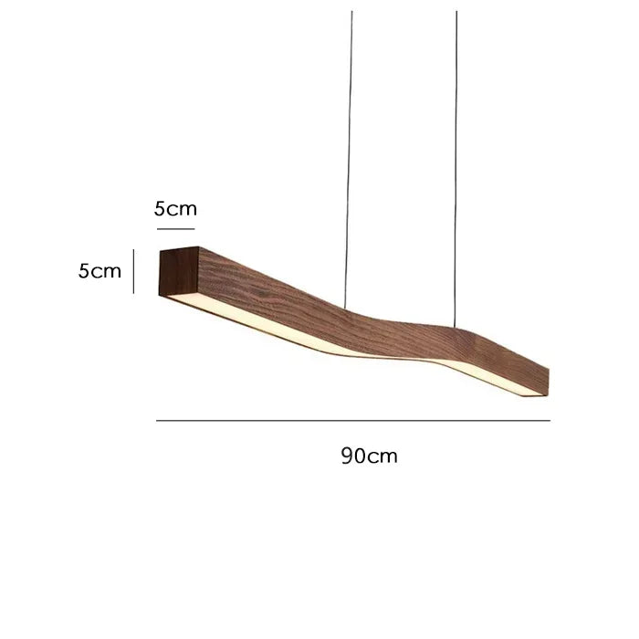 Suspension Cuisine Linéaire LED Bois de Noyer Ondulée, 90 à 150 cm