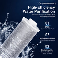 Préfiltre d'Eau 40 Microns Laiton, Maille Inox 316L Lavable, Raccord G 1/2