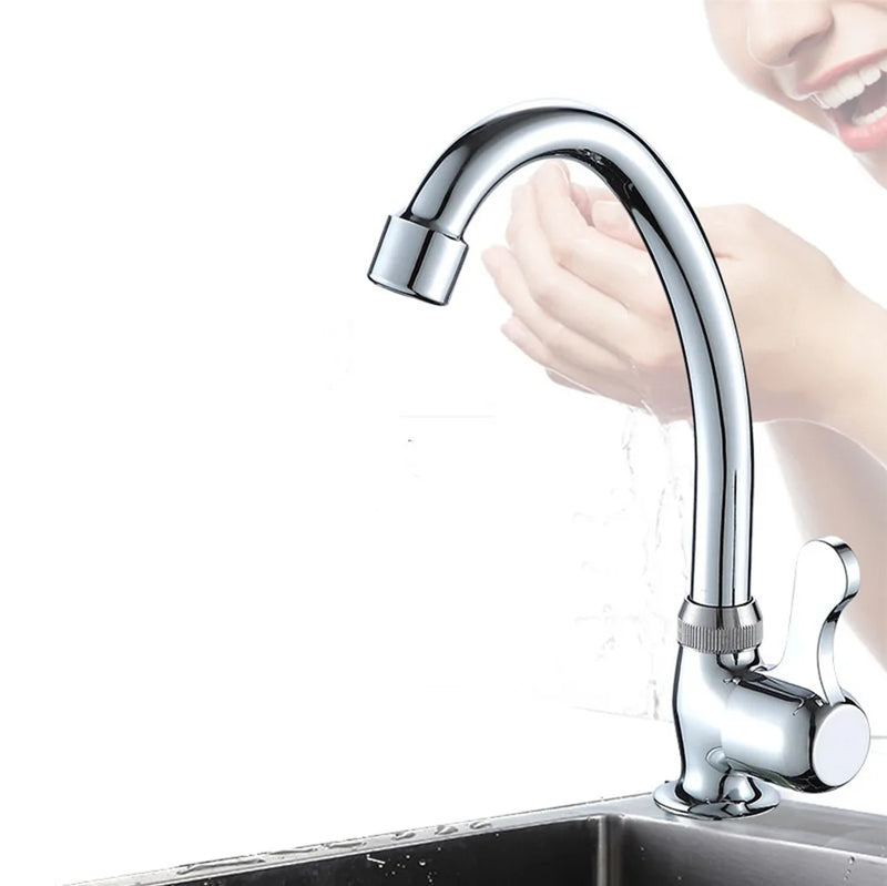Robinet de Cuisine Eau Froide Col de Cygne Chromé, Pivotant 360°