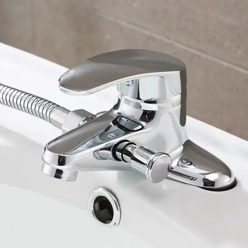 Robinet de Baignoire Chromé avec Sortie Douchette 2 Trous