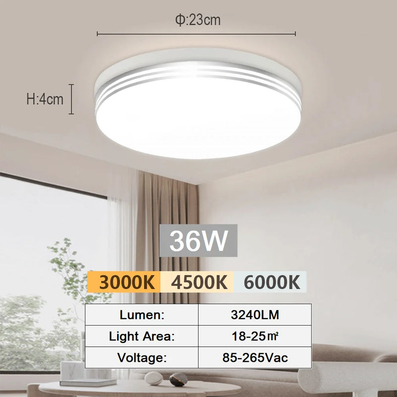 Plafonnier Cuisine LED Ultra-Plat Rond ou Carré, 18 à 48 W, Liseré Argenté