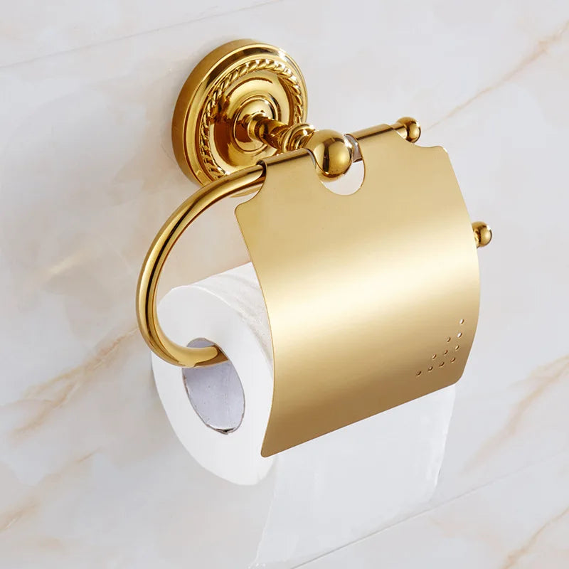 Accessoires Salle de Bain Laiton Doré Rosace Torsadée à la Pièce, 11 Articles