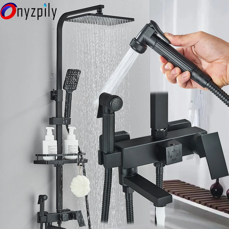 Colonne de Douche avec Étagère, Bec Baignoire et Pommeau Pluie