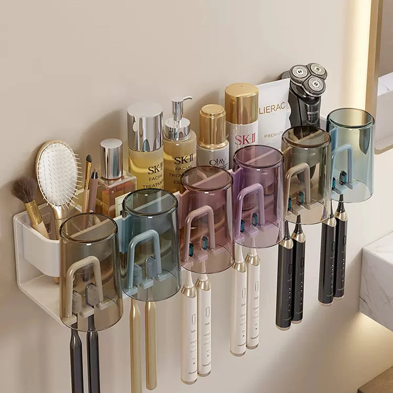 Porte-Brosse à Dents Électrique Mural, 2 à 6 Gobelets, Gris ou Blanc