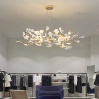 Suspension Cuisine Feuilles de Ginkgo Doré et Blanc, 60 à 150 cm