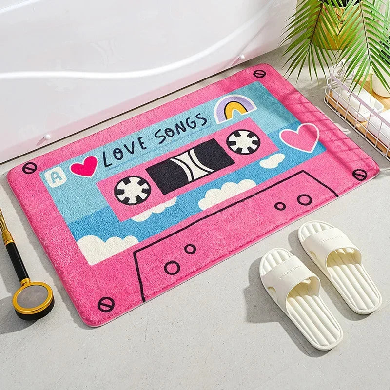 Tapis de Bain Cassette Rétro Antidérapant en Microfibre, 6 Motifs, 40 x 60 à 80 x 120 cm