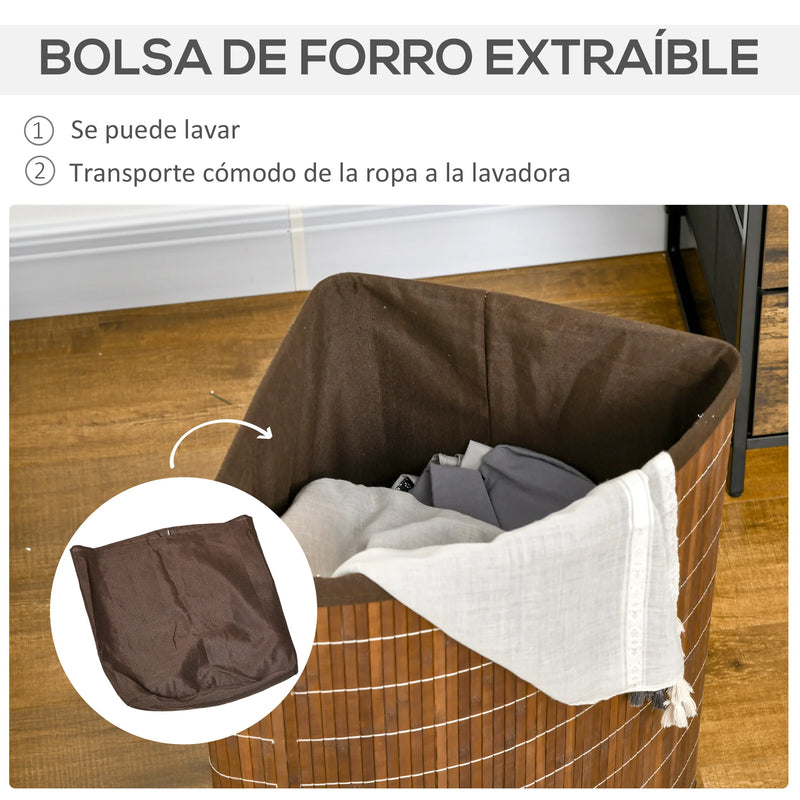 Panier à Linge d'Angle en Bambou 55 L avec Couvercle et Sac