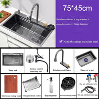 Évier de Cuisine Multifonction Cascade Noir avec Lave-Tasse