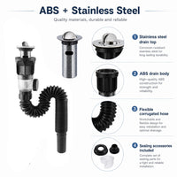Siphon Lavabo Flexible 30-90 cm avec Bonde, Noir ou Gris