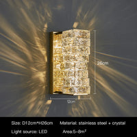 Applique Murale LED Cristal Doré ou Argent, 3 Teintes, 26 ou 46 cm