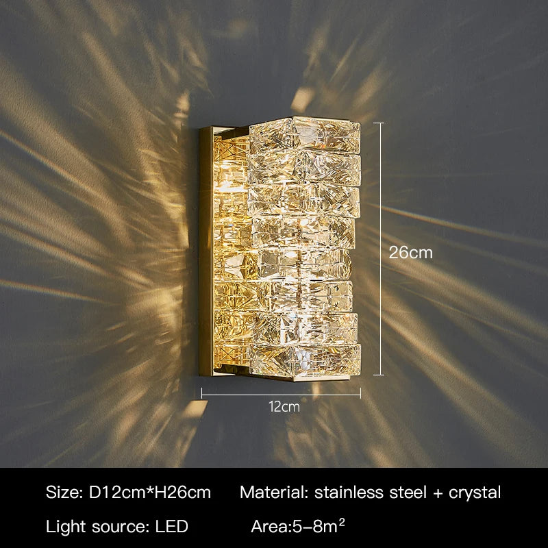 Applique Murale LED Cristal Doré ou Argent, 3 Teintes, 26 ou 46 cm