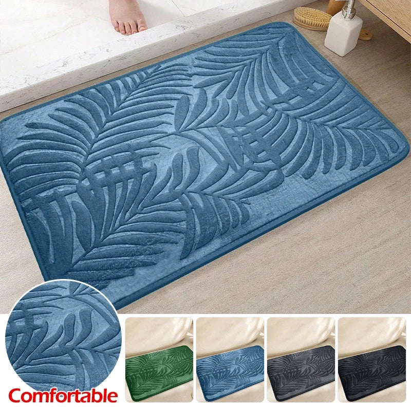 Tapis de Bain Mémoire de Forme à Feuilles en Relief, Antidérapant, 2 Tailles