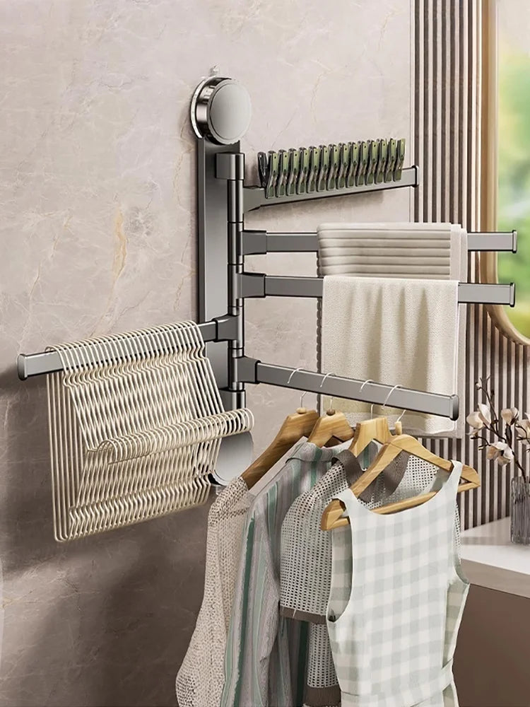 Porte-Serviette Rotatif Ventouse Pliable Aluminium