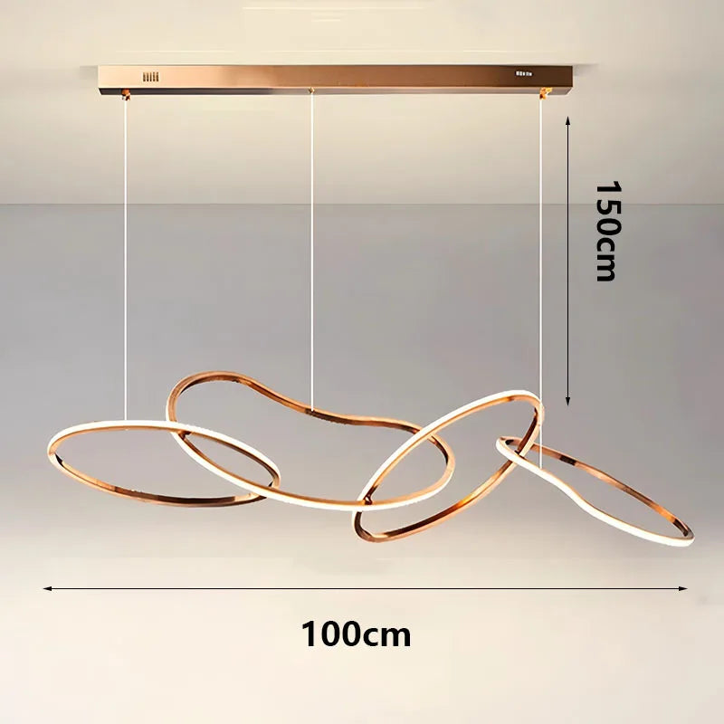 Suspension Cuisine LED Anneaux Entrelacés, 80 à 180 cm