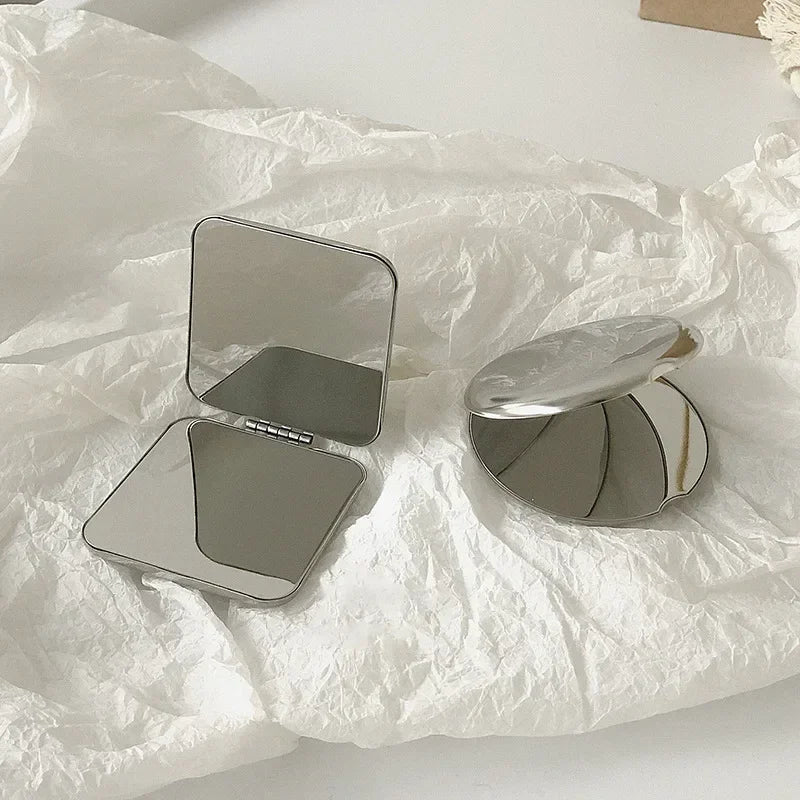 Miroir de Poche Inox 304 Rond ou Carré, Double Face Pliable