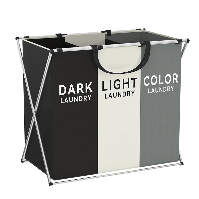 Panier à Linge Pliable 1 à 3 Compartiments, Cadre en X, Noir ou Gris