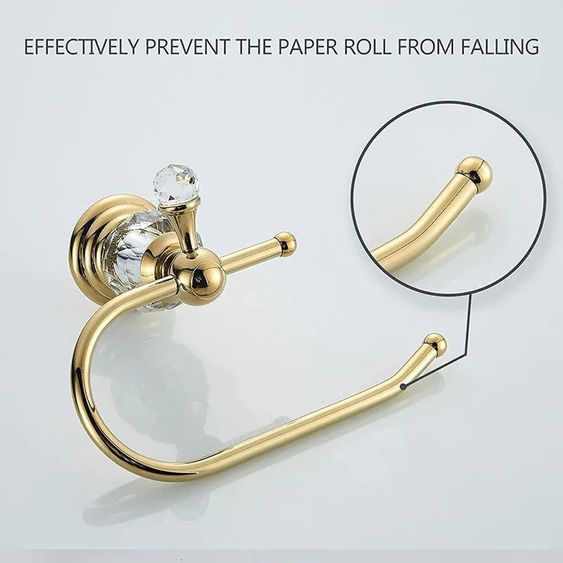 Accessoires Salle de Bain Doré Laiton et Cristal à la Pièce, 4 Articles