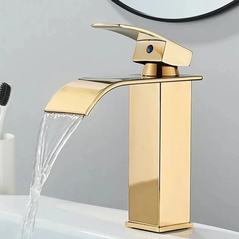 Mitigeur Lavabo Cascade Doré Compact en Inox