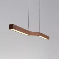 Suspension Cuisine Linéaire LED Bois de Noyer Ondulée, 90 à 150 cm