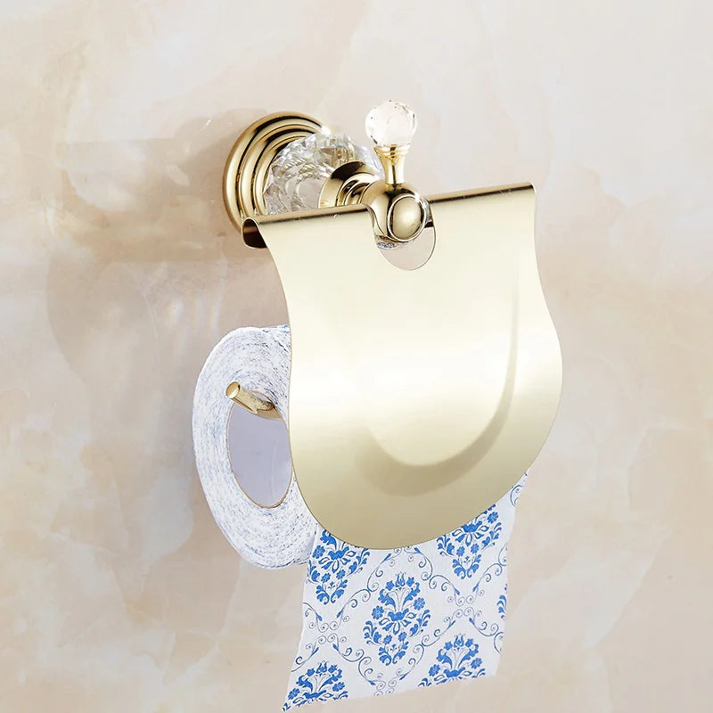 Accessoires Salle de Bain Doré à Cristal avec Gobelets Blancs, à la Pièce, 12 Articles