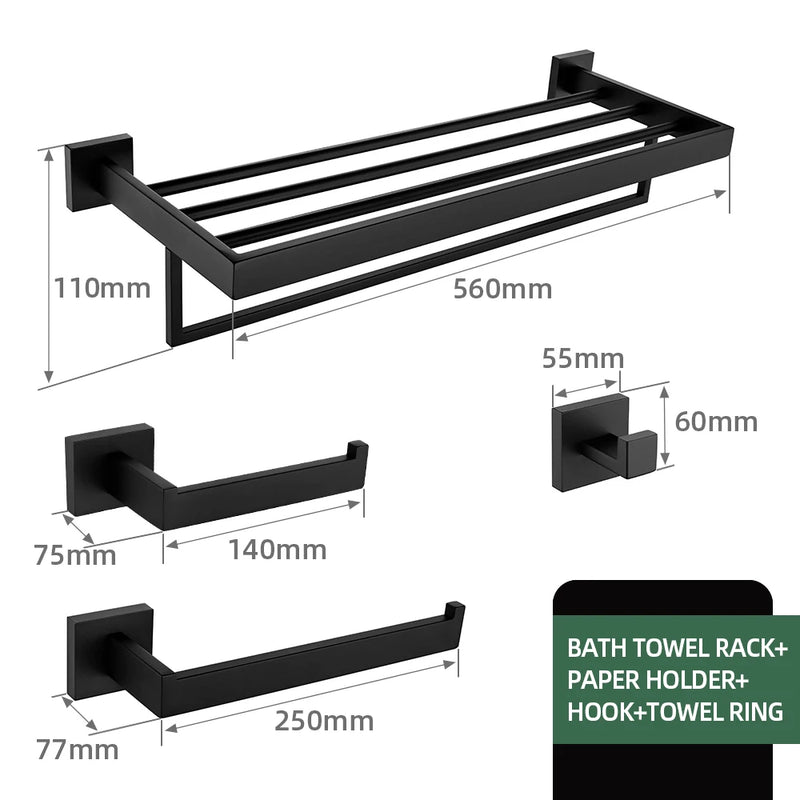 Accessoires Salle de Bain Noir Mat à la Pièce, 21 Articles