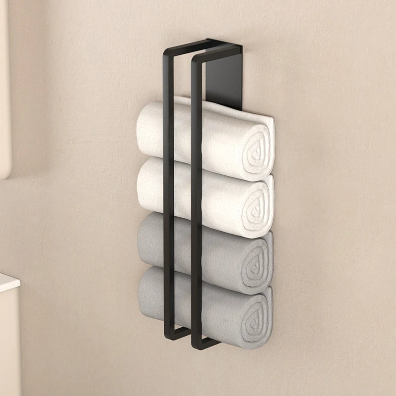 Porte-Serviette Mural Noir Sans Perçage pour Serviettes Roulées, 40 ou 50 cm