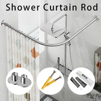 Barre Rideau de Douche d'Angle Inox Chromé, 80 à 130 cm