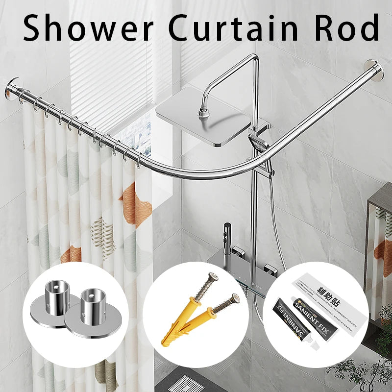 Barre Rideau de Douche d'Angle Inox Chromé, 80 à 130 cm
