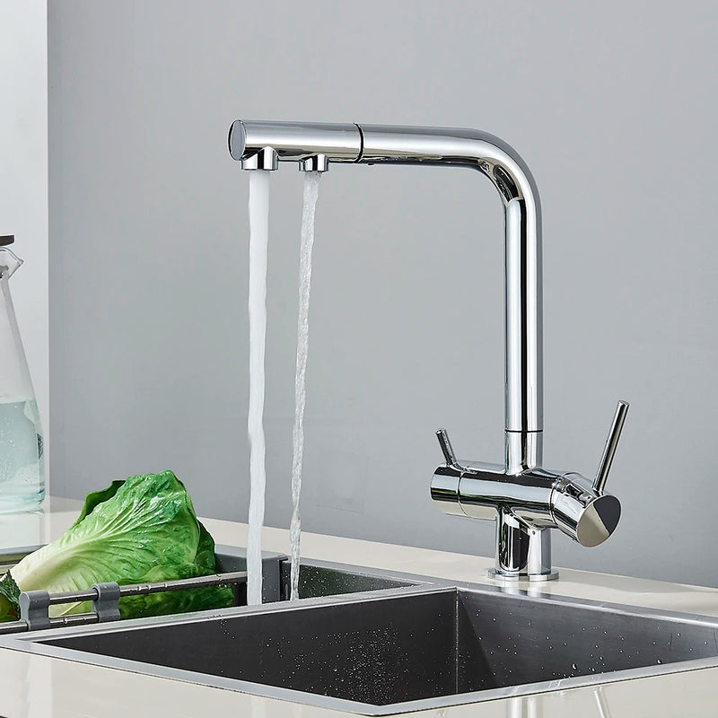 Mitigeur de Cuisine Filtrant Laiton Double Poignée Extractible