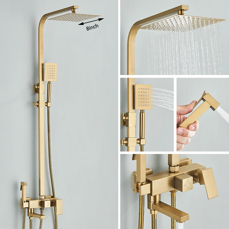 Colonne de Douche Carrée 3 ou 4 Voies avec Bec de Bain