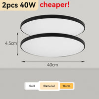 Plafonnier Cuisine LED Rond Ultra Plat 4,5 cm, Blanc ou Noir, 15 à 50 W