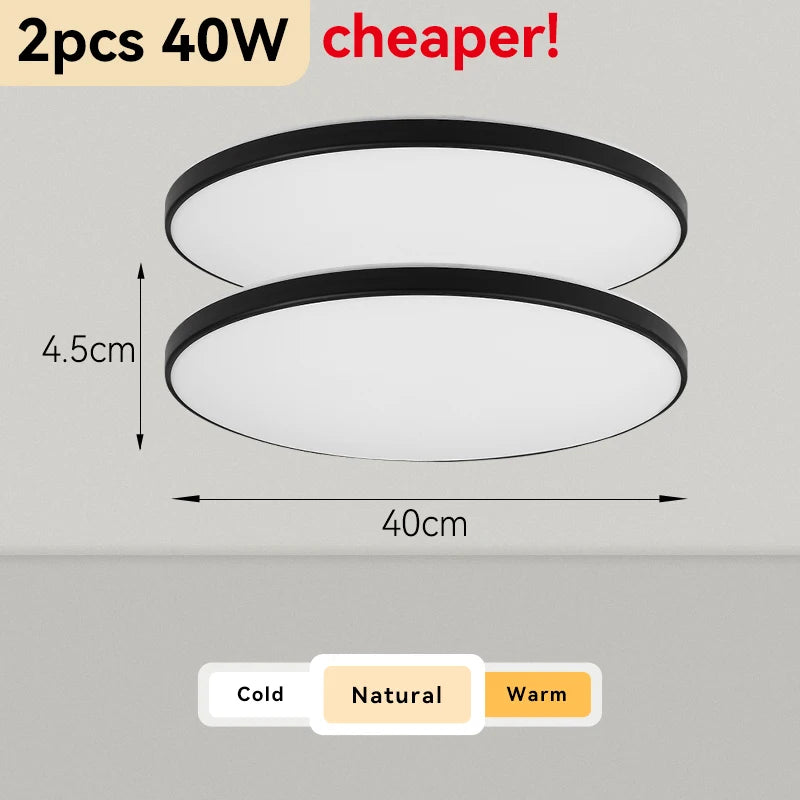 Plafonnier Cuisine LED Rond Ultra Plat 4,5 cm, Blanc ou Noir, 15 à 50 W