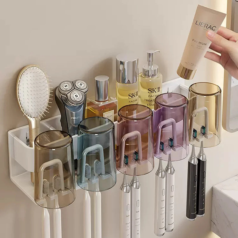 Porte-Brosse à Dents Électrique Mural, 2 à 6 Gobelets, Gris ou Blanc