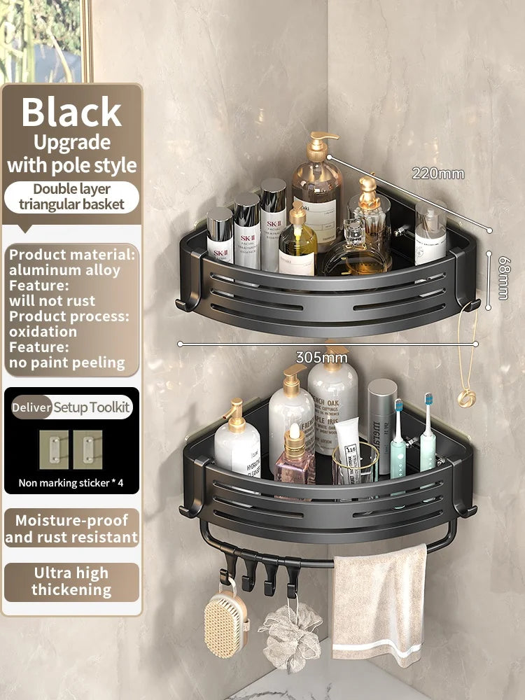 Étagère de Salle de Bain Sans Perçage Triangulaire ou Carrée 68 cm