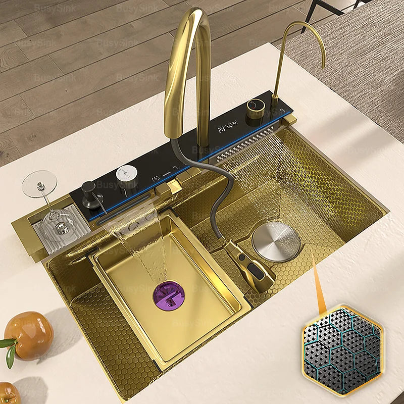 Évier de Cuisine Cascade et Pluie avec Robinet, 68 à 100 cm