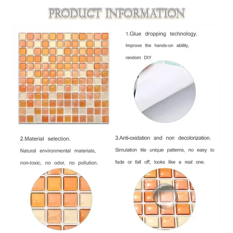 Sticker Mosaïque Cristal 3D Adhésif Étanche pour Cuisine
