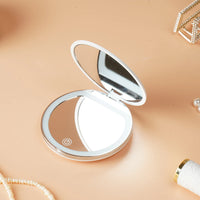 Miroir de Poche LED Rond Rechargeable 1x/3x, Rose ou Blanc