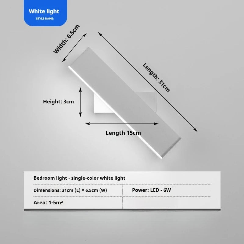Applique Murale LED Rotative 350° Aluminium Noir ou Blanc, 31 cm