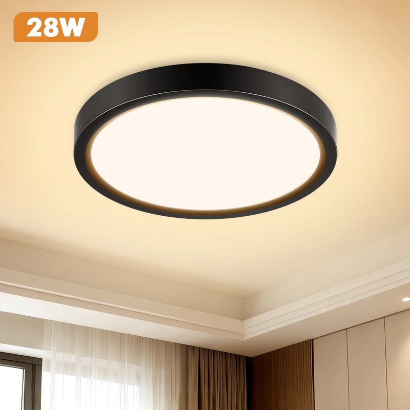 Plafonnier LED Cuisine Rond Noir Ultra-Fin 20 à 48 W, Lot de 1 à 5