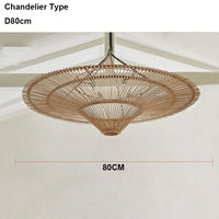 Suspension Cuisine Rotin Chapeau de Paille Wabi-Sabi, Ø 60 à 120 cm